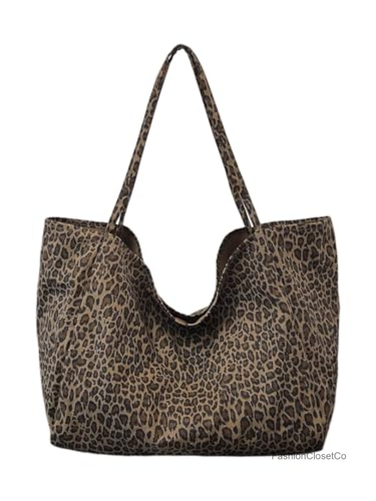 Leopard Print Oversize Shoulder Tote Bag Weekender Travel Shopping Large